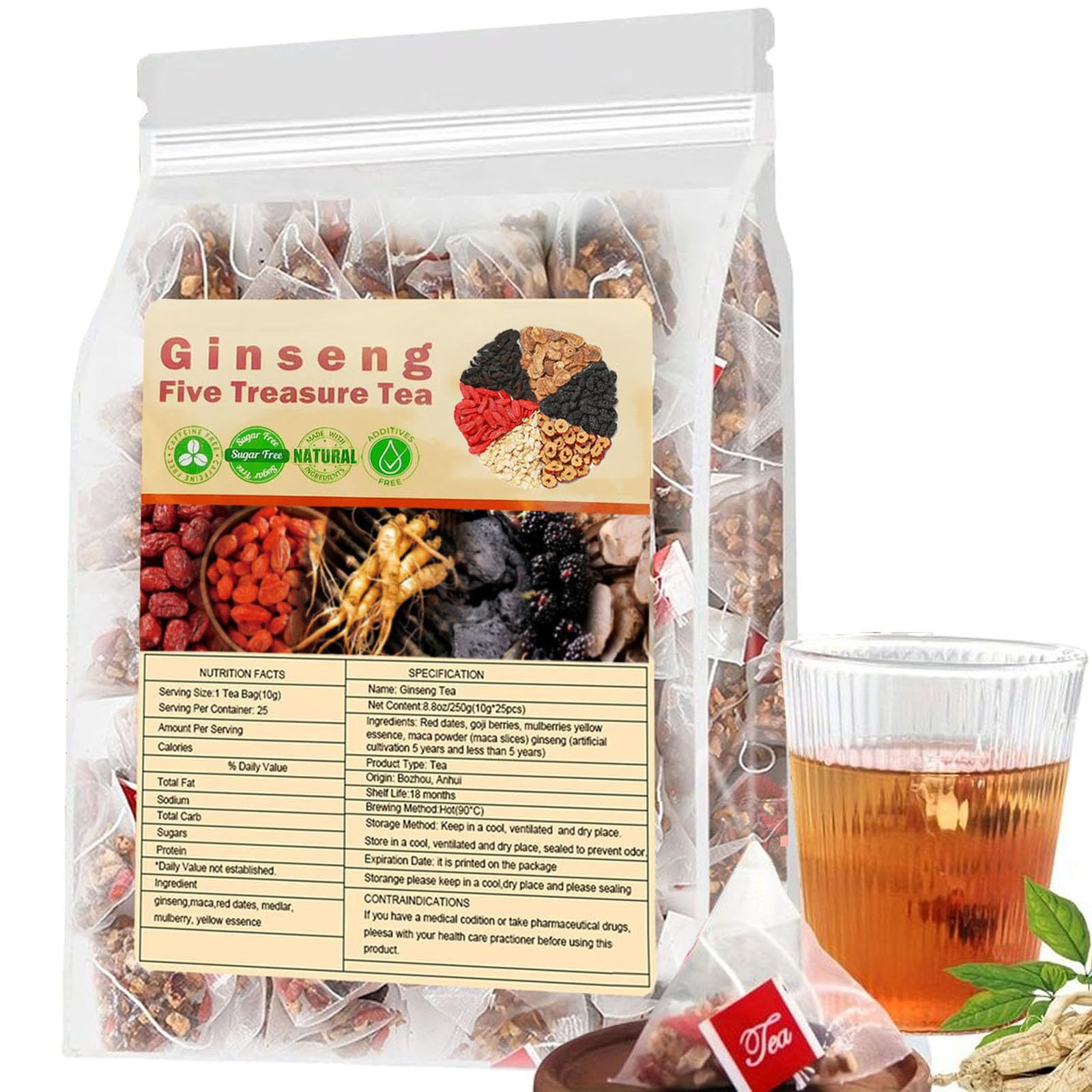 Herbal Wellness Tea - 인삼 오보차 신장차, 천연 중국 허브차,